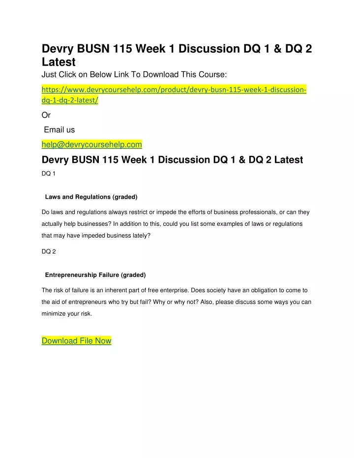 devry busn 115 week 1 discussion dq 1 dq 2 latest