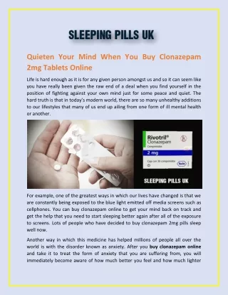 Quieten Your Mind When You Buy Clonazepam 2mg Tablets Online