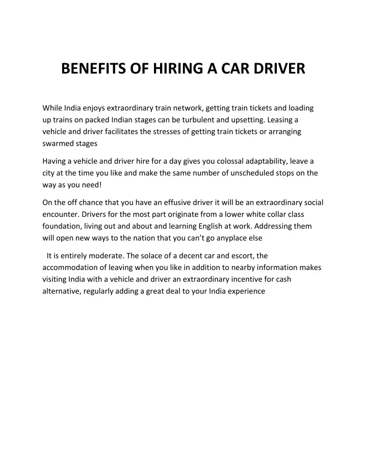 benefits of hiring a car driver