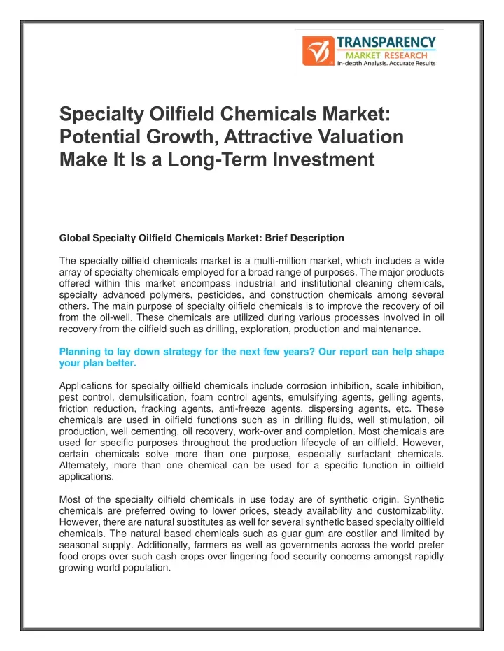 specialty oilfield chemicals market potential