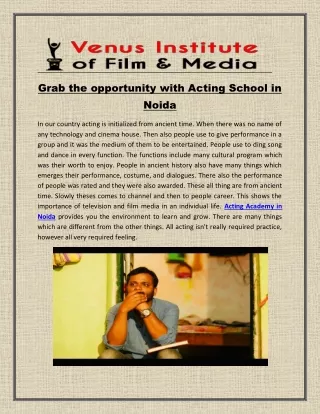 Grab the opportunity with acting school in noida