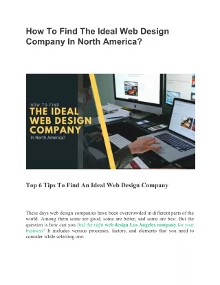 How To Find The Ideal Web Design Company In North America?