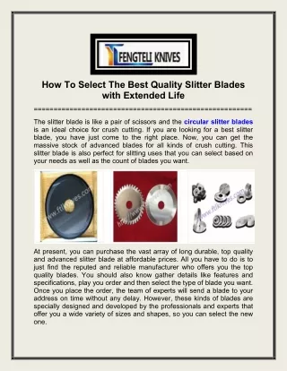How To Select The Best Quality Slitter Blades with Extended Life
