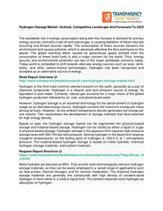 Hydrogen Storage Market : Outlook, Competitive Landscape And Forecasts To 2025
