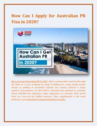 How Can I Apply for Australian PR Visa in 2020?