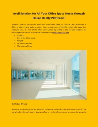 Avail Solution for All Your Office Space Needs through Online Realty Platforms!