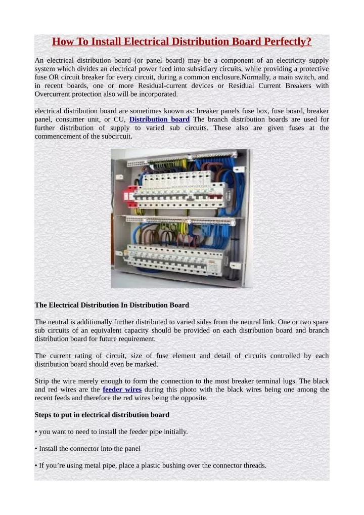 how to install electrical distribution board