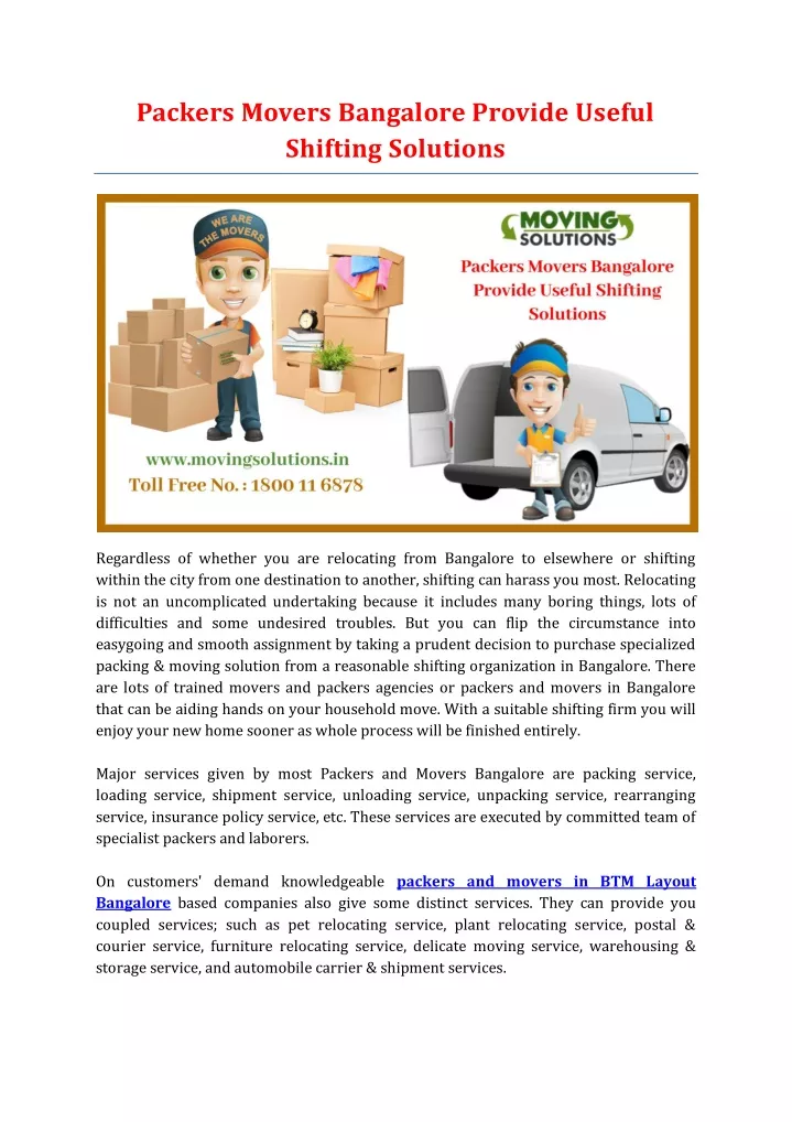 packers movers bangalore provide useful shifting