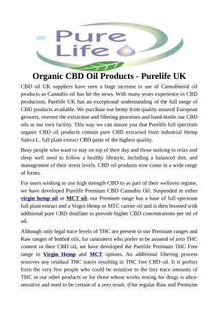 Organic CBD Oil Products - Purelife UK