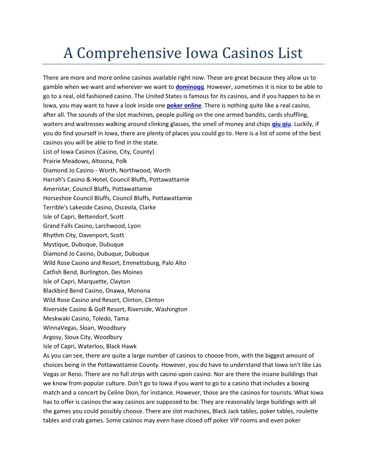 a comprehensive iowa casinos list