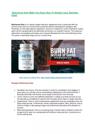 Nutriverse Keto Make You Easy Way To Weight Loss, Benefits, Cost!