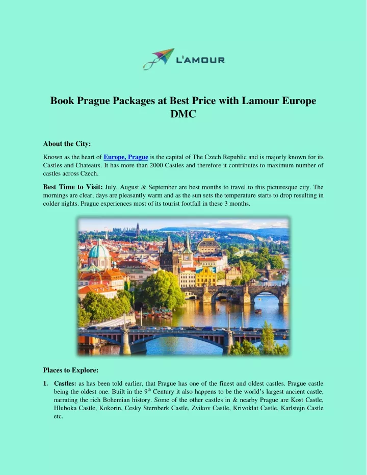 book prague packages at best price with lamour