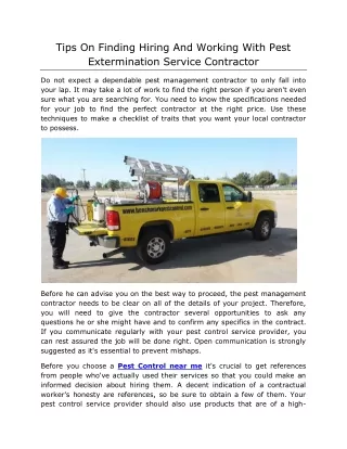 Tips On Finding Hiring And Working With Pest Extermination Service Contractor