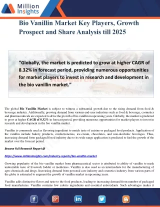 Bio Vanillin Market Key Players, Growth Prospect and Share Analysis till 2025