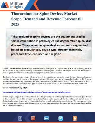 Thoracolumbar Spine Devices Market Scope, Demand and Revenue Forecast till 2025