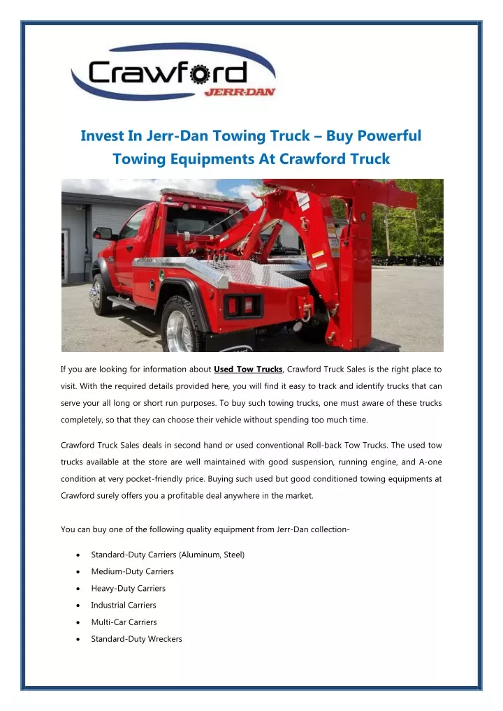 invest in jerr dan towing truck buy powerful