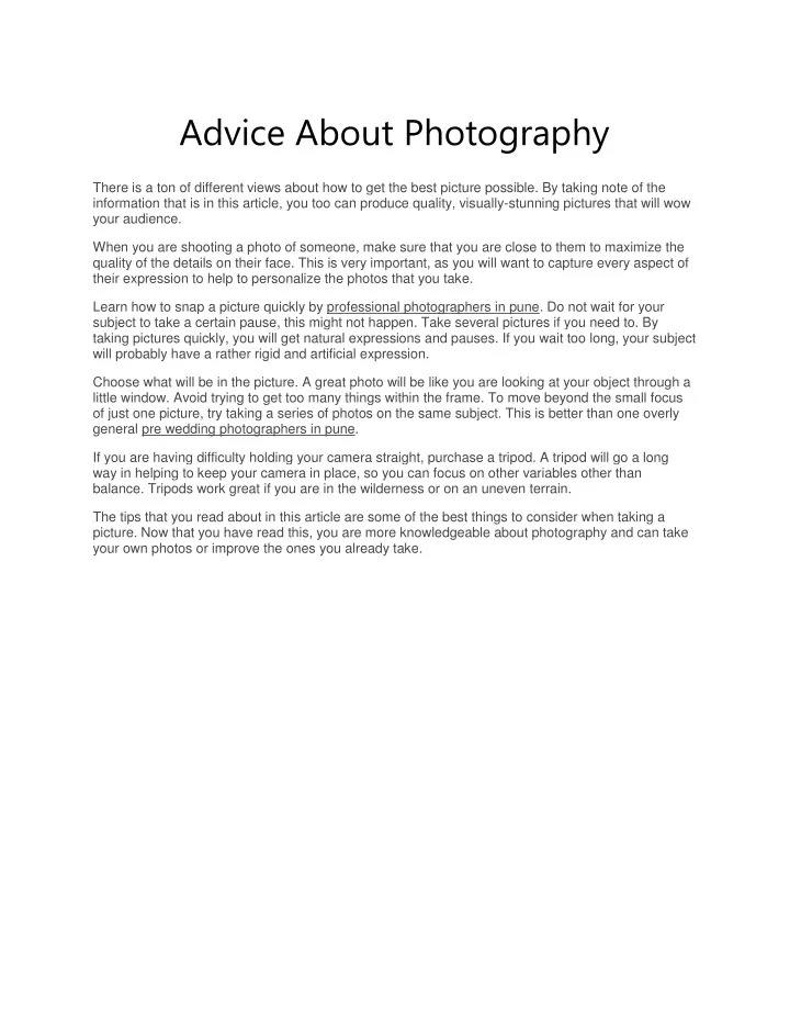 advice about photography
