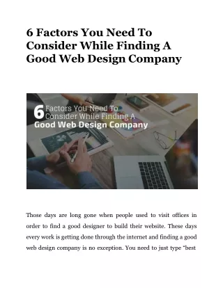 6 Factors You Need To Consider While Finding A Good Web Design Company