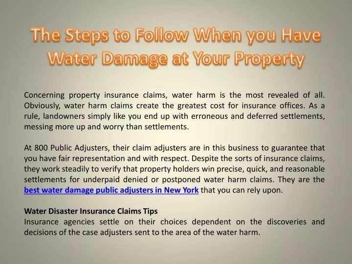 concerning property insurance claims water harm