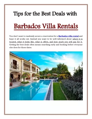 Tips for the Best Deals with Barbados Villa Rentals