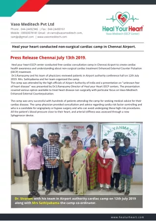 Heal Your Heart Conducted Non-Surgical Cardiac Camp In Chennai Airport