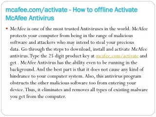 mcafee com activate how to offline activate mcafee antivirus