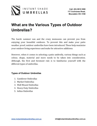 What are the Various Types of Outdoor Umbrellas?