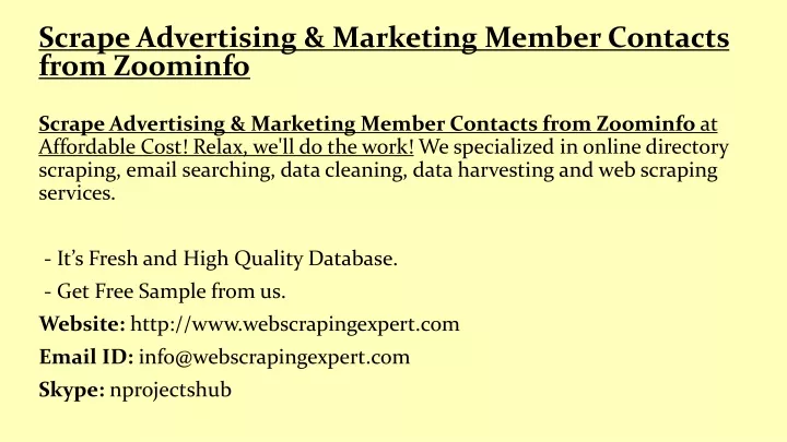 scrape advertising marketing member contacts from zoominfo