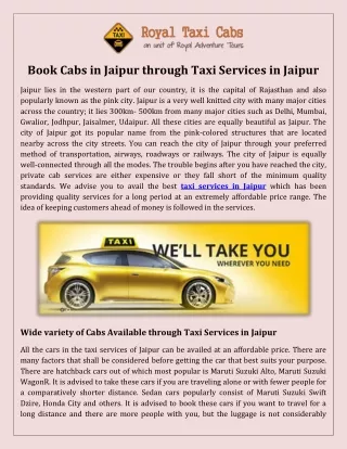 Book Cabs in Jaipur through Taxi Services in Jaipur