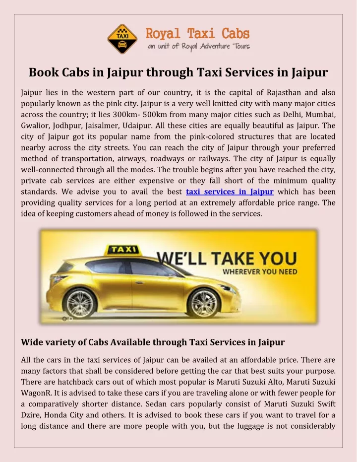 book cabs in jaipur through taxi services