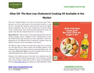 Olive Oil: The Best Low Cholesterol Cooking Oil Available in the Market