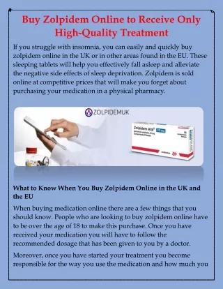 Buy Zolpidem Online to Receive Only High-Quality Treatment