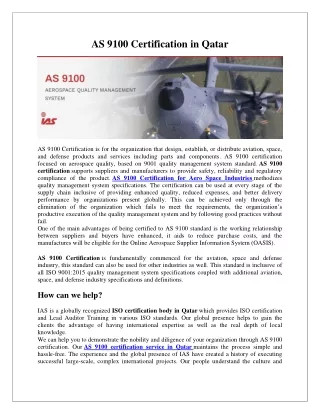 AS 9100 Certification in Qatar | ISO Certification for Aero Space