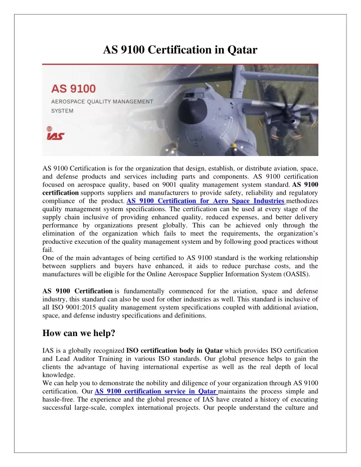 as 9100 certification in qatar
