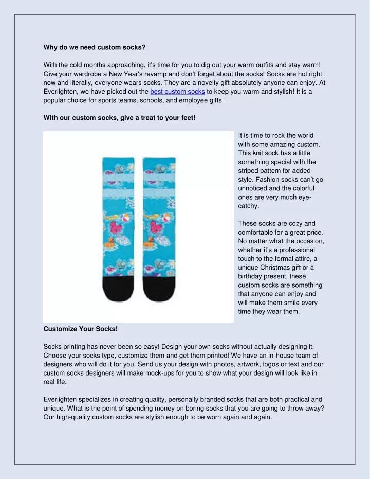 why do we need custom socks with the cold months