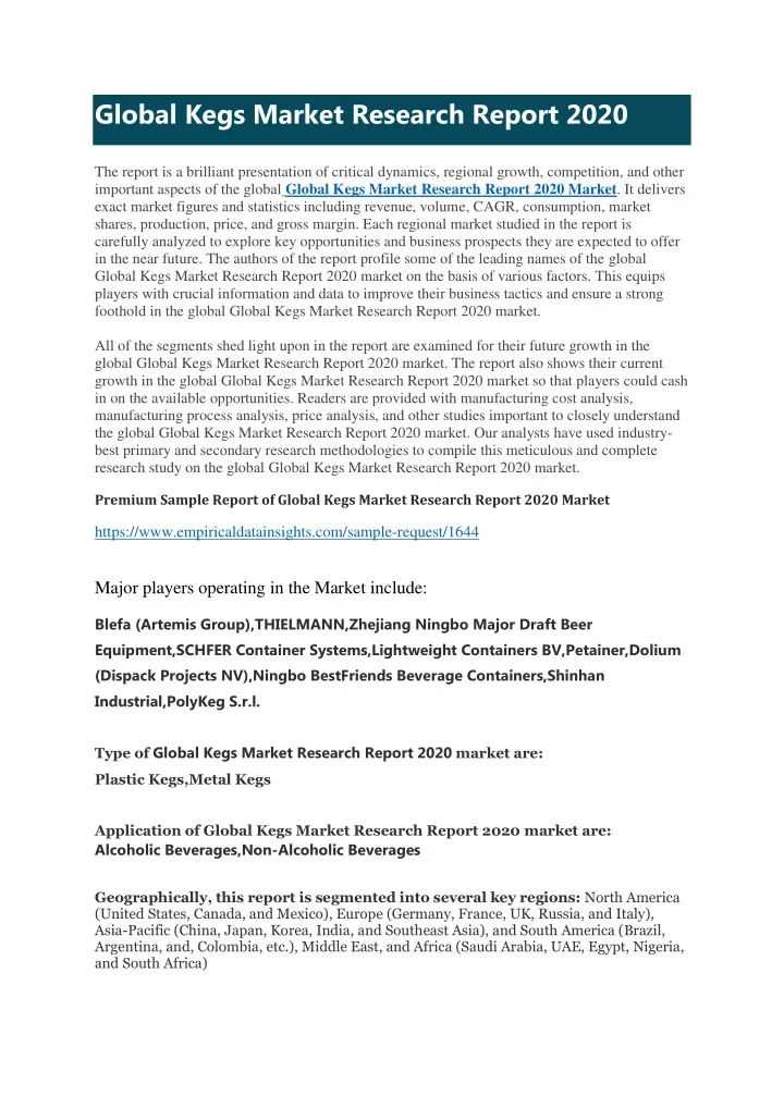 global kegs market research report 2020