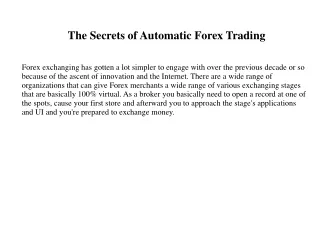 The Secrets of Automatic Forex Trading