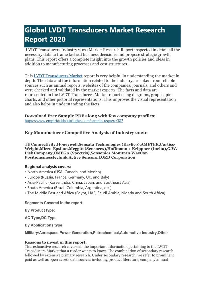 global lvdt transducers market research report