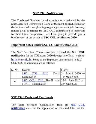 SSC CGL 2020 Notification