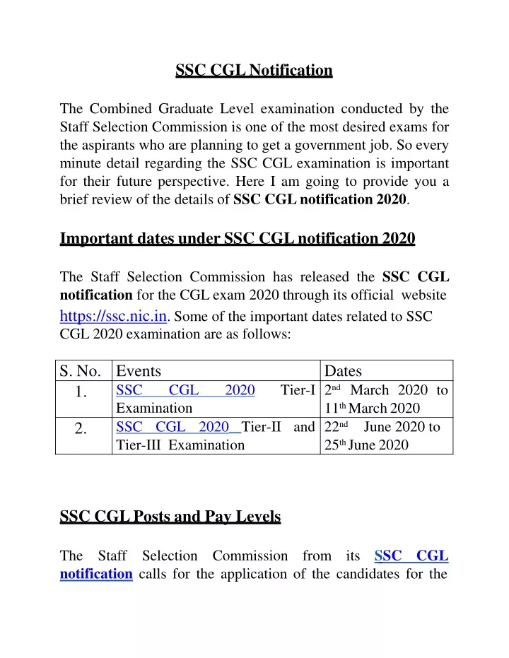 ssc cgl notification the combined graduate level