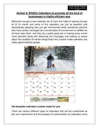 Animal & Wildlife Calendars to promote all the kind of businesses in highly efficient way