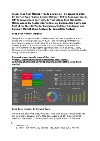 Global Food Tech Market, Trends & Analysis - Forecasts To 2026