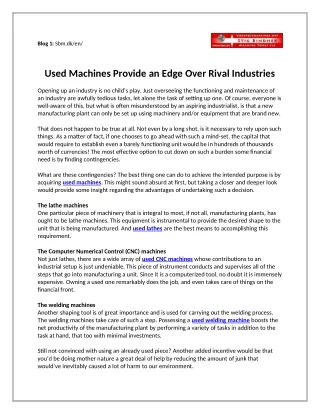 Used Machines Provide An Edge Over Rival Industries