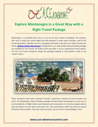 Explore Walking Holiday Montenegro with a Right Travel Package