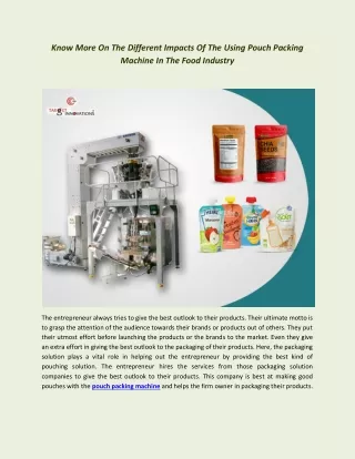 Know More On The Different Impacts Of The Using Pouch Packing Machine In The Food Industry