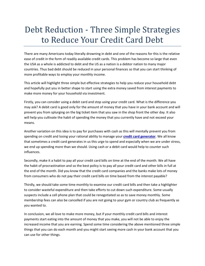 debt reduction three simple strategies to reduce