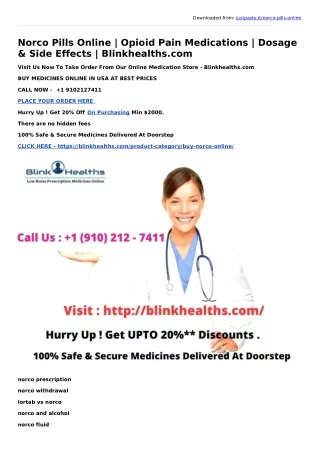 Norco Pills Online | Opioid Pain Medications | Dosage & Side Effects | Blinkhealths.com