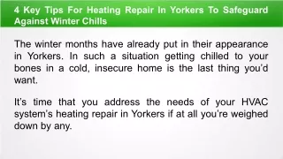 4 Key Tips For Heating Repair In Yorkers To Safeguard Against Winter Chills