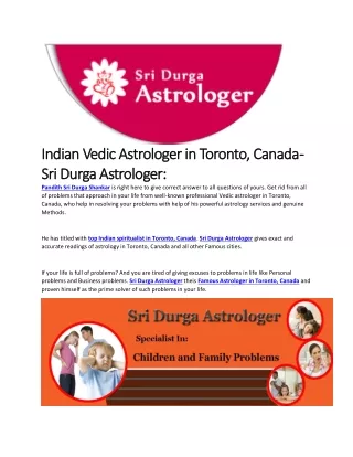 Pandith Sri Durga Shankar - Astrologer in Toronto, Canada: