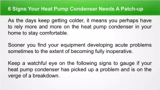 6 Signs Your Heat Pump Condenser Needs A Patch-up